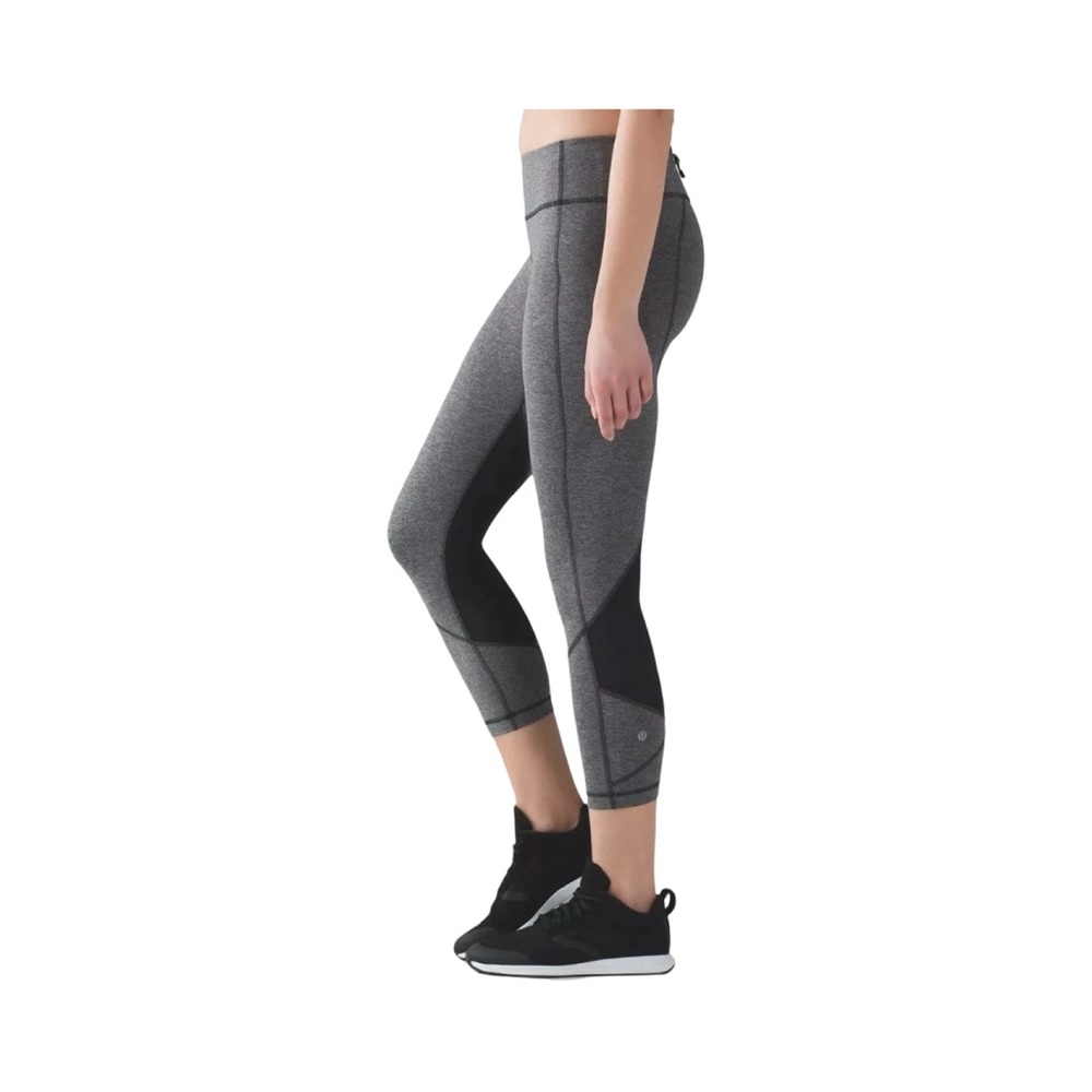 Lululemon Pace Rival Crop Leggings Size 6 Heathered Grey Black Mesh Panels VGUC